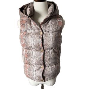 Unreal Fur womens Python Print Puffer Vest Taupe Pink Snake Lightweight Size XS